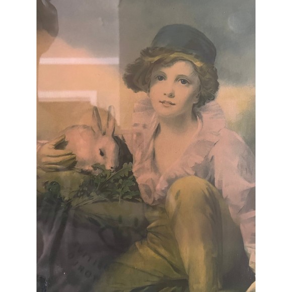 Antique Boy & Rabbit print - Picture 2 of 3